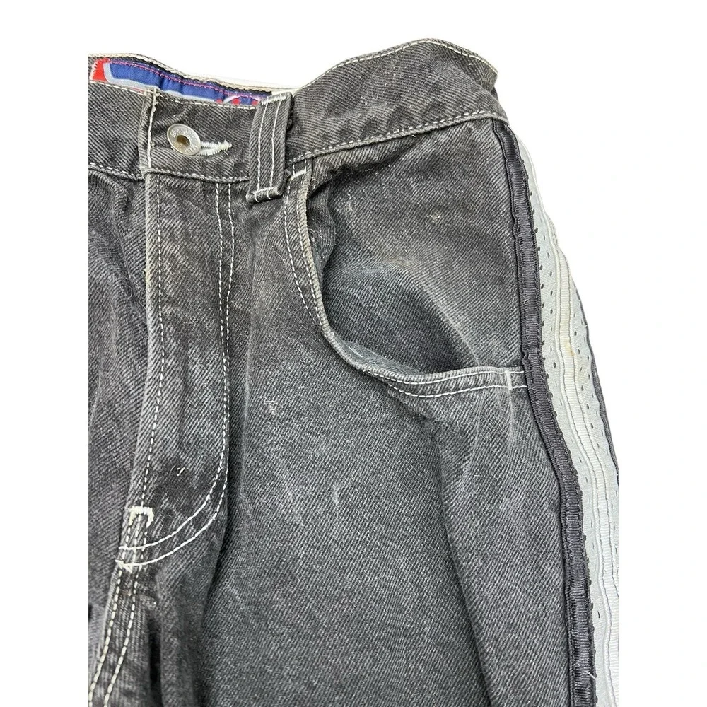 Vintage JNCO Tribal Crown Stripes Baggy Fit Black Jeans‎ Boys 14 Womens 26x26